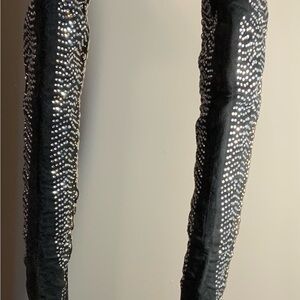 Black Over-the-Knee Boots with Silver Rhinestone Detailing